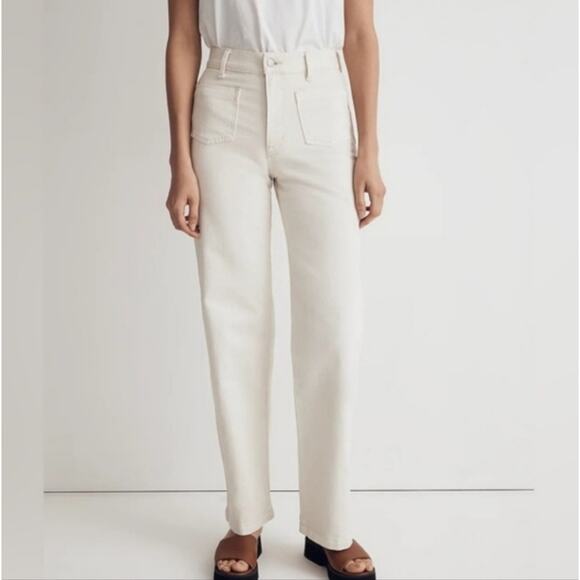 NEW Madewell The Perfect Vintage Wide Leg High Waisted Jean Patch Pocket Ecru - Picture 1 of 10